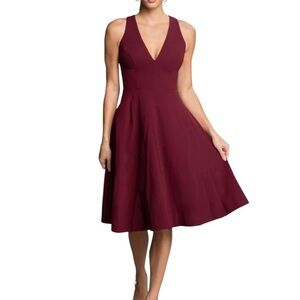 NWT Dress the Population Catalina Crepe VNeck Sleeveless A-Line Dress Burgandy L